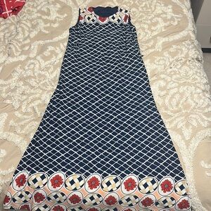 Blue and White Sleeveless Maxi Sundress